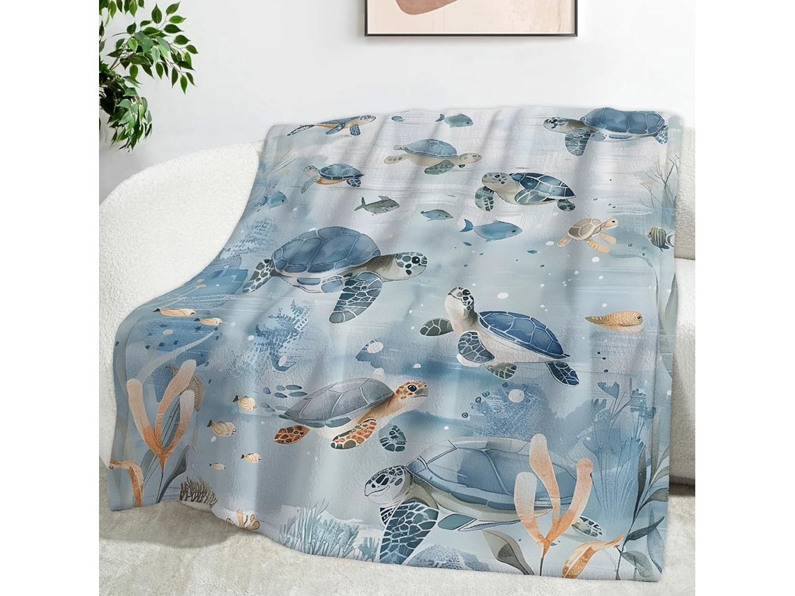 Manta de Algas Marinhas Tartaruga 100x130 Cm Multifuncional Macia e Aconchegante em Flanela Ideal para Cama Es