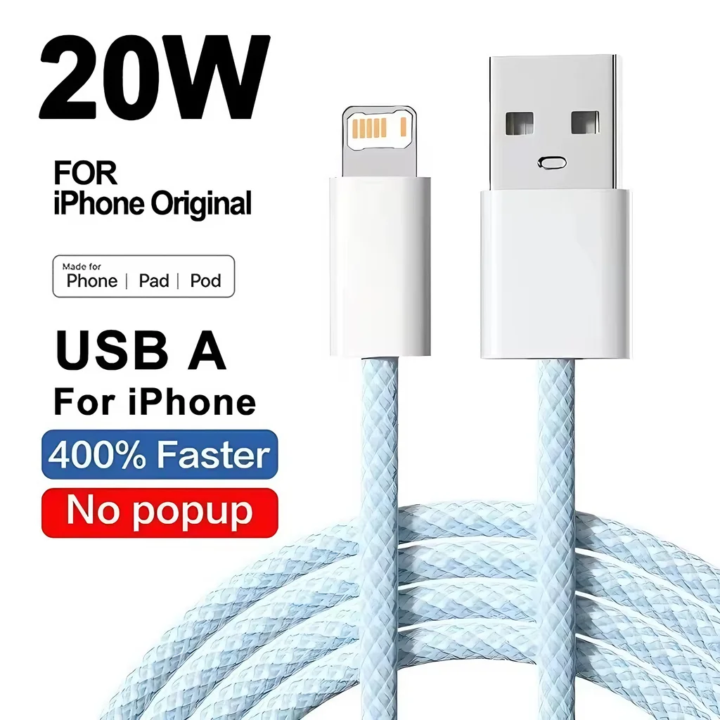 Cabo De Dados Usb Trançado De 20 W Para Carregamento Rápido (azul, 1 Metro) Para Iphone