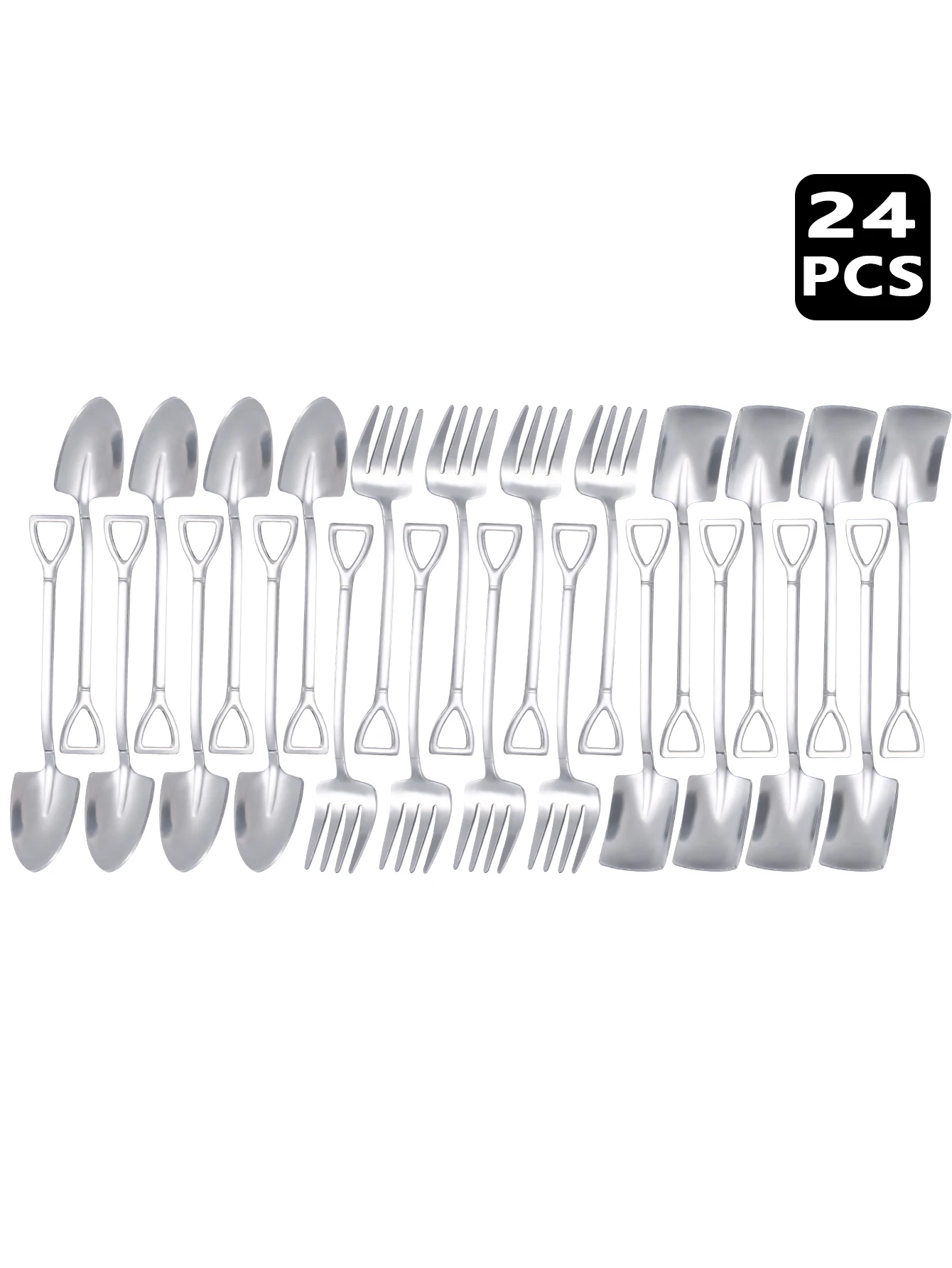 Conjunto De 24 Peças Em Aço Inoxidável Com Garfo E Colher Para Sobremesa, Colher Para Sorvete E Garfo Para Frutas.