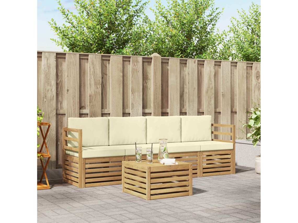 Vidaxl Conjunto De Sofás Para Exterior 5 Unid. Branco E Creme