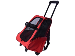 Carrinho Trolley para Cães e Gatos, Alça Telescópica, Compartimentos, Ventilação e Sistema de Segurança, 42x25x55 Cm, Vermelho