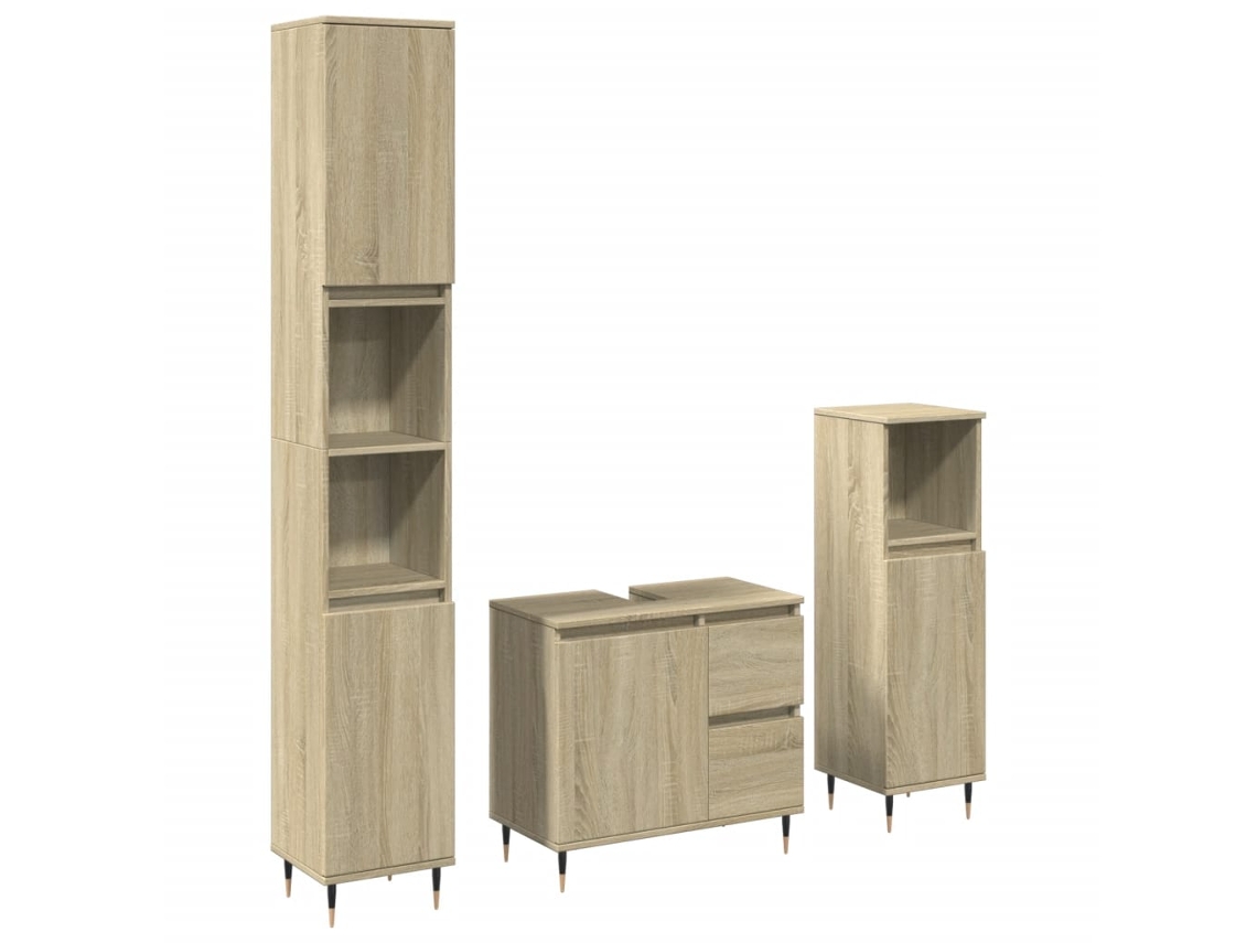 Conjunto de 3 Móveis Casa Banho Derivados Madeira Carvalho Sonoma MAISON EXCLUSIVE