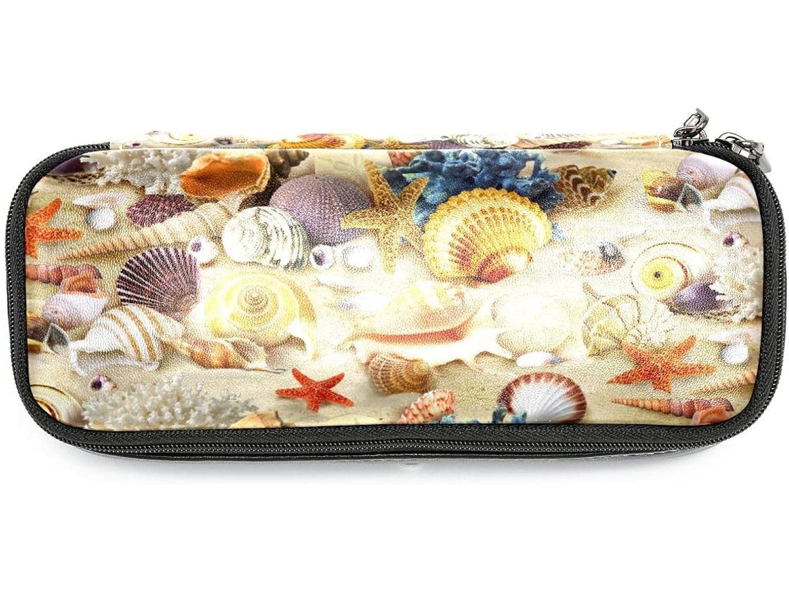 Estojo para lápis com estampa de estrelas do mar e da praia, com capacidade para marcadores e organizador de maquiagem.