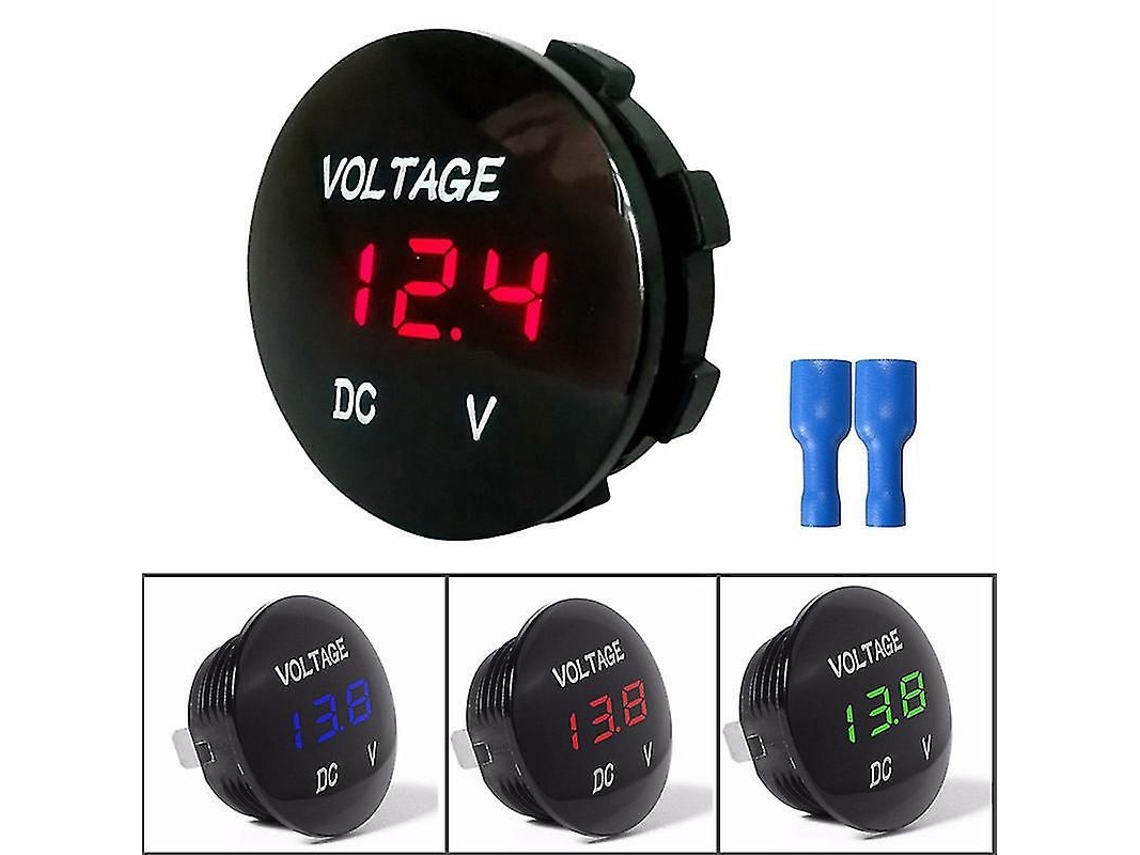 Voltímetro Digital Redondo Com Display Led, À Prova D'água, 12v