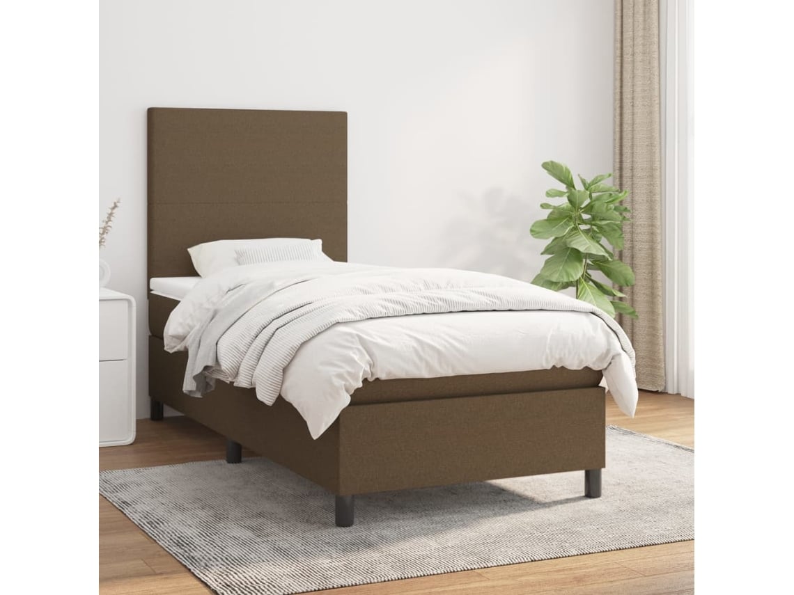 Cama De Solteiro | Camas Para Quarto | Cama Com Molas/colchão 100x200 Cm Tecido Castanho-escuro