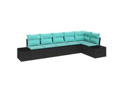 Maison Exclusive - Conjunto De Sofá De Jardim 6 Unid. Preto E Turquesa Vime Pe