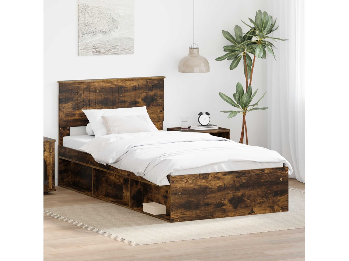 Vidaxl Estrutura da Cama com Cabeceira Carvalho Defumado 100 X 200 Cm