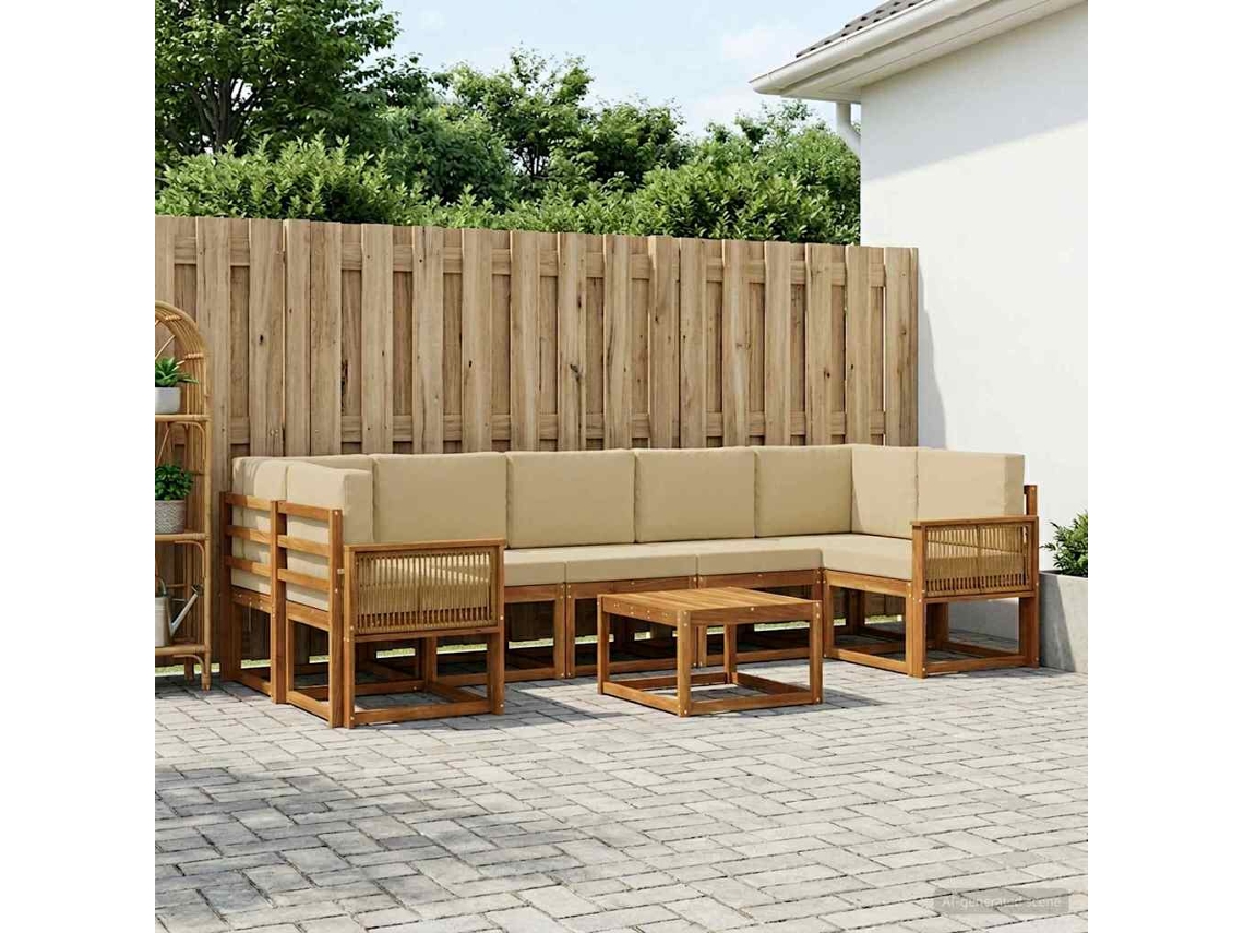 Vidaxl Conjunto De Sofás Para Exterior 8 Pcs Natural E Bege Poliéster
