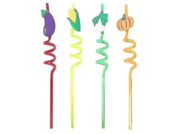 4pcs Canudos Plásticos Reutilizáveis Festa Havaí Aniversário Padrão Legumes