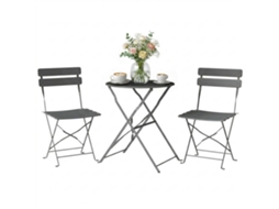 Conjunto de Jardim 3 peças, mesa e 2 cadeiras dobráveis, proteção antiferrugem, metal cinza