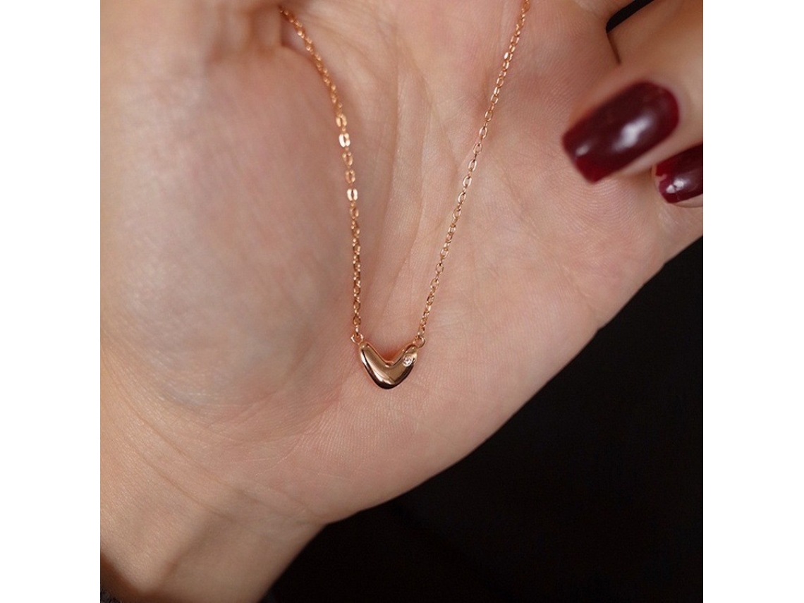 Amor Simples ~ Colar com Pingente de Coração em Prata 925 Cravejado de Diamantes, Design Elegante e Delicado MDUG (dourado)