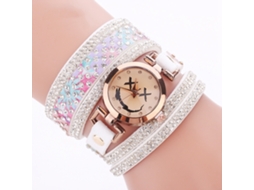Relógio de Pulseira Feminino Quartzo Camurça Multicamada Strass Fashion Branco