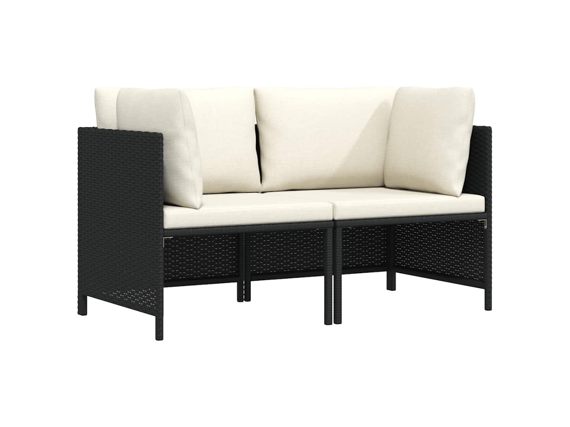 Vidaxl Sofá De Jardim Com Almofadões 2 Lugares Vime Pe Preto