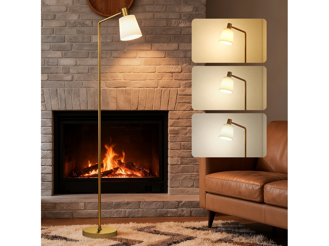 Lâmpada de Pé Led Ajustável 3 Temperaturas de Cor 3000k 6500k,cúpula Giratória,e27,branco e Dourado BTFORUS