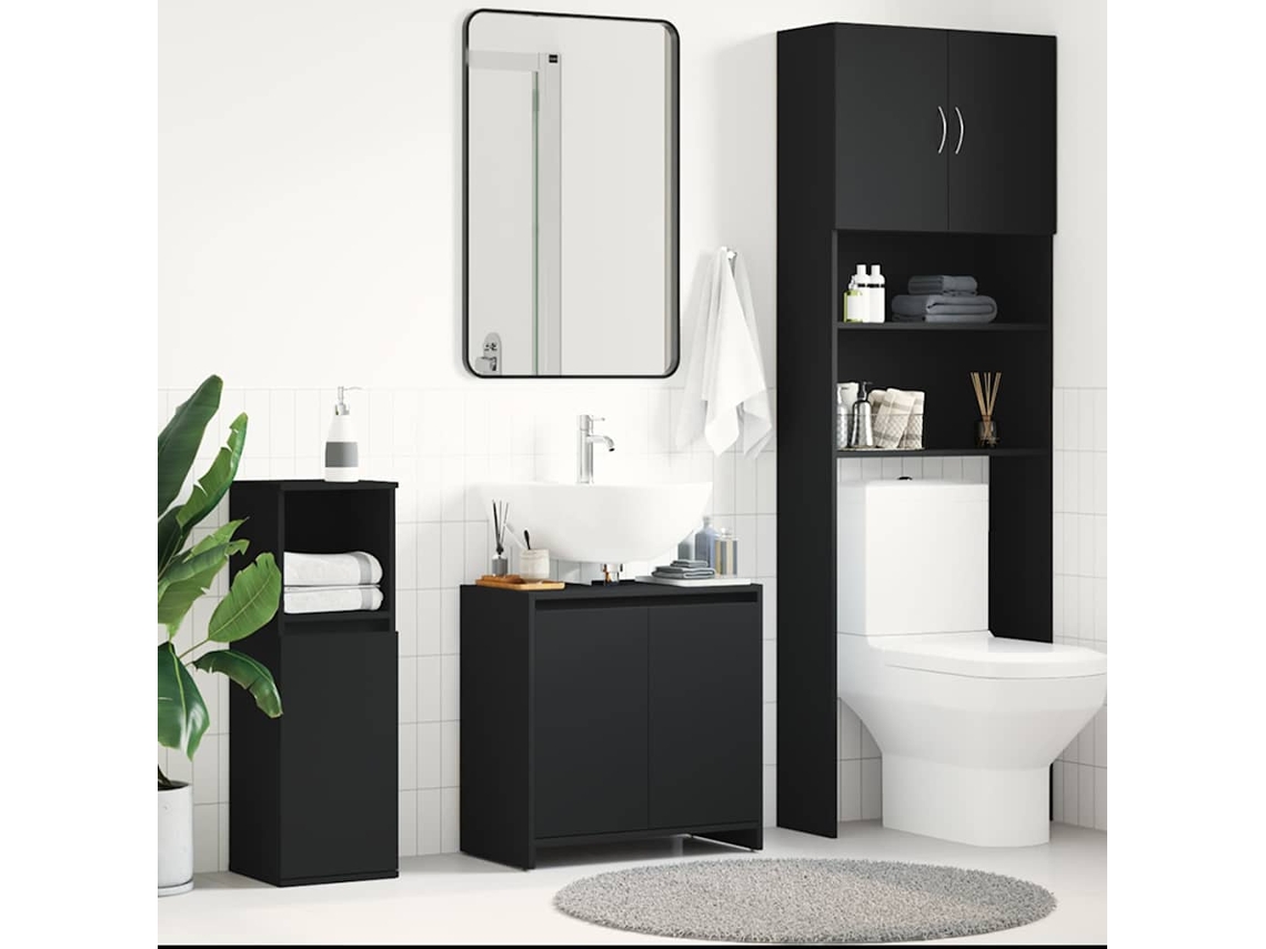 Vidaxl Armário Casa De Banho 60x33x61 Cm Contraplacado Preto