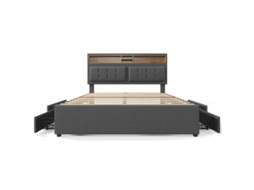 Cama De Casal 160x200 Estofada 4 Gavetas Usb C Cabeceira Regulável Madeira Sem Colchão Ziwei Store
