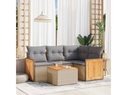 5 Pcs Conjunto De Sofás P/ Jardimconjuntos Relax Jardimconjunto De Jantar Com Almofadões Vime Pe Bege Cfw743342 Lovely Home