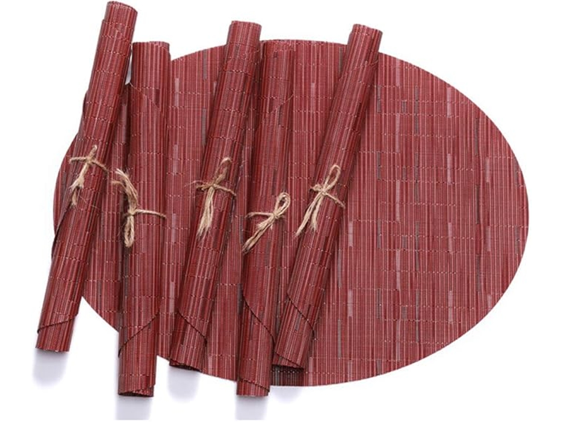 Manteles Individuales, Juego De 6 Ovalados De Vinilo Tejido, Lavables, Resistentes Al Calor (rojo Vino)