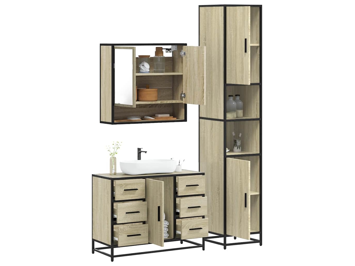 Vidaxl 3 Pcs Conj. Móveis Casa Banho Derivados Madeira Carvalho Sonoma