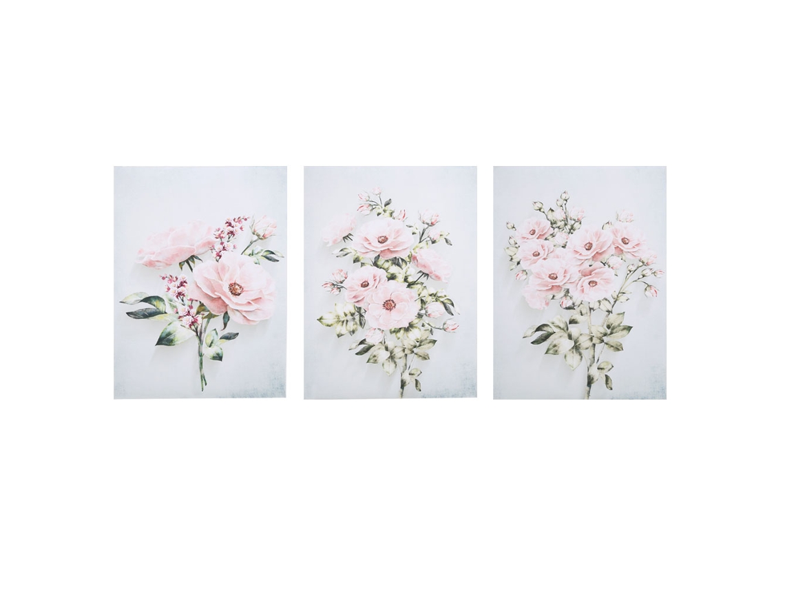 Conjunto De Quadros De Parede Pintados À Mão Rosa Laxiscreed 30x40cm - 3 Peças
