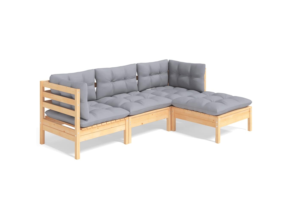Conjunto de 4 Lounge de Jardim com Almofadões Cinzentos Pinho MAISON EXCLUSIVE