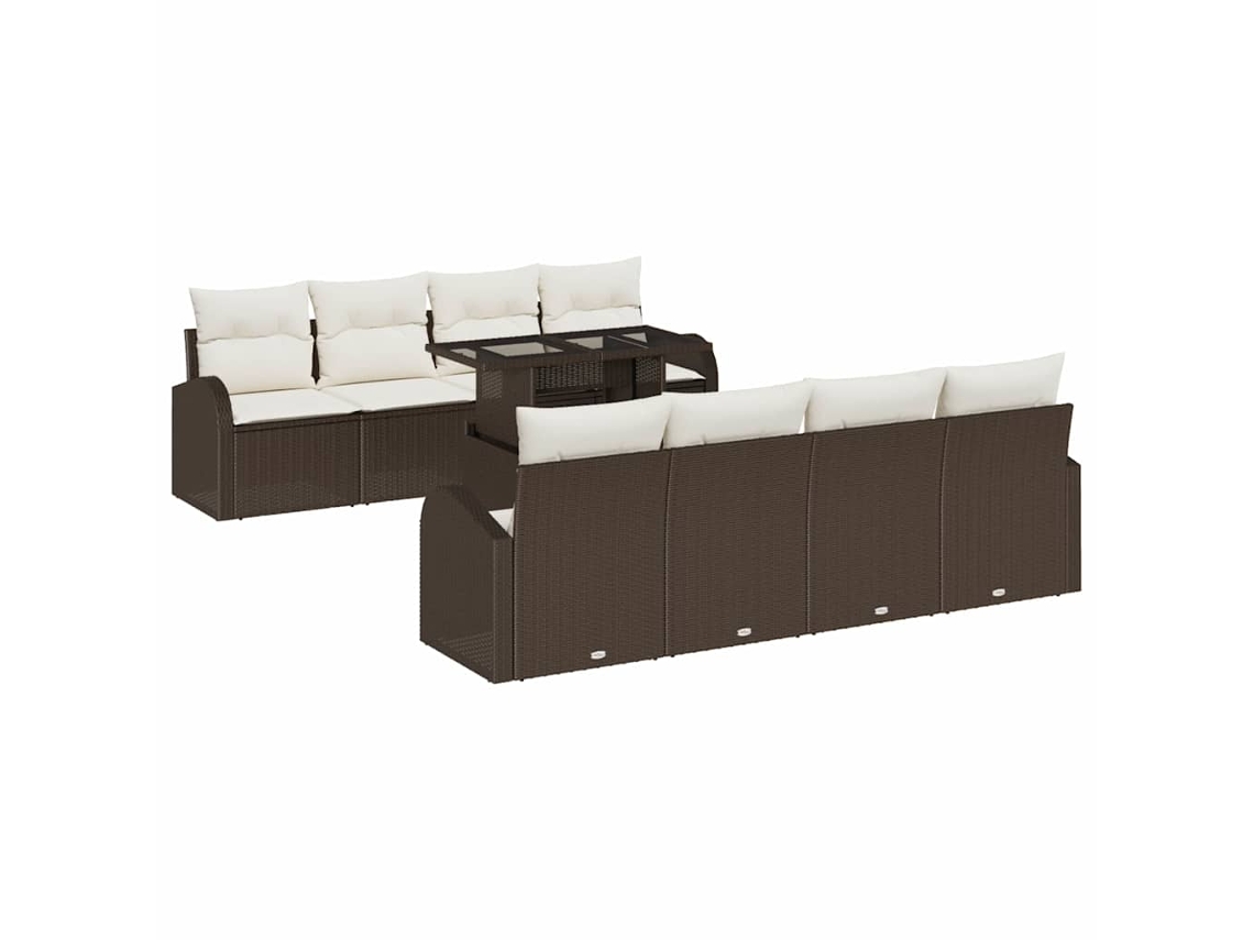 Maison Exclusive - Conjunto De Sofá De Jardim Com Almofada Manual 9 Pcs Castanho