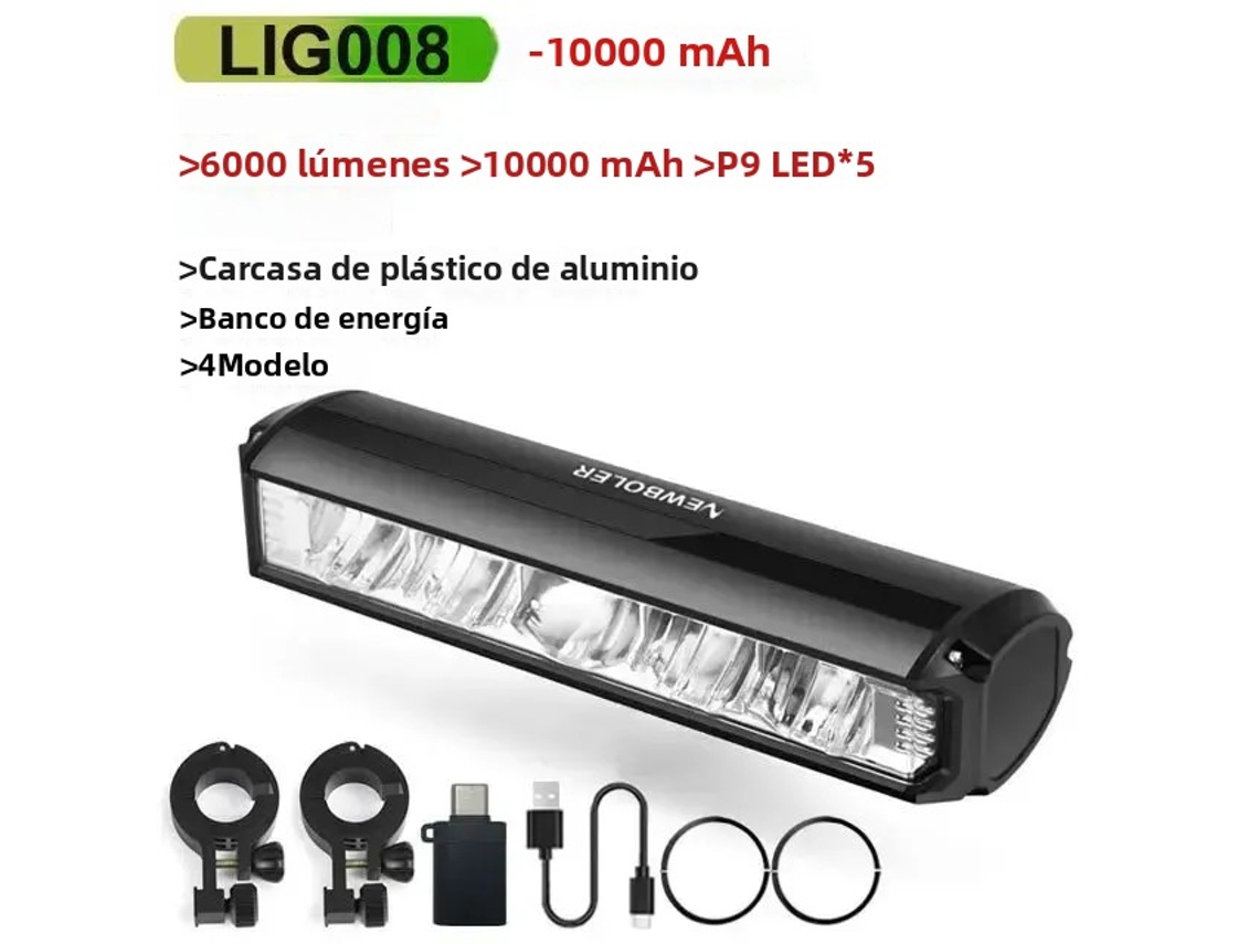 Luz De Guidão (10000mah) - 6000 Lúmens - Recarregável Via Usb - À Prova D'água - Para Bicicletas De Montanha E Estrada