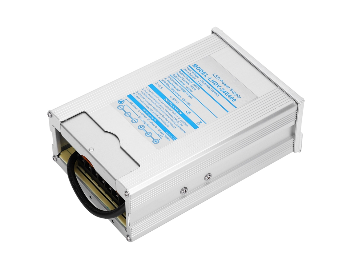 Fonte de alimentação comutada LED de 400 W, à prova de chuva, liga de alumínio (24 V)