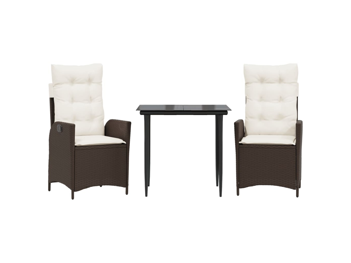 Conjunto de Jantar 3 Pcs para Jardim com Almofadões Vime Pe Castanho MAISON EXCLUSIVE (3 pcs)