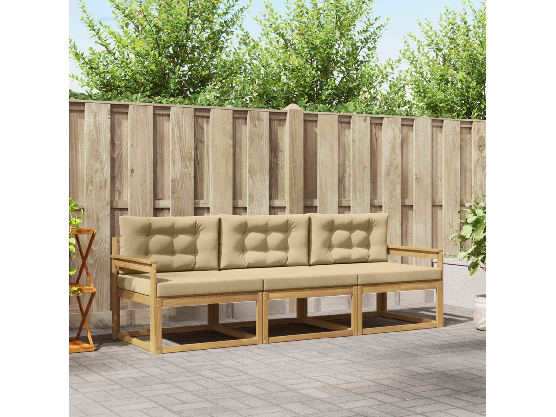 Vidaxl Conjunto De Sofás Para Exterior 3 Unid. Branco E Bege Poliéster