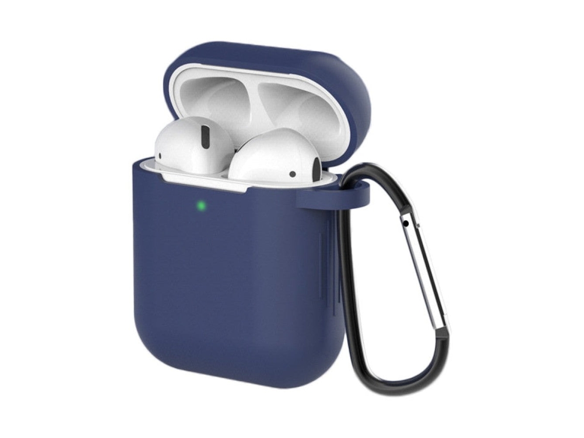 Capa Zruxe Para Airpods 1/2 Estojo Silicone Azul (proteção Total, Breloc Metálico, Carregamento Sem Fios)