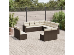 Vidaxl 11 Pcs Conjunto Sofás De Jardim C/ Almofadões Vime Pe Castanho