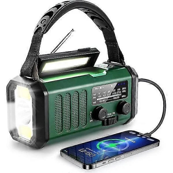 Rádio de emergência AQUAFORGE com Manivela, células solares, Carregamento USB, Bateria 10000mah, AM/FM, Lanterna LED