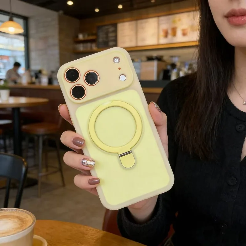 Capa De Celular Com Suporte Magnético Em Silicone Para Iphone 17 Pro Max (amarelo Claro)
