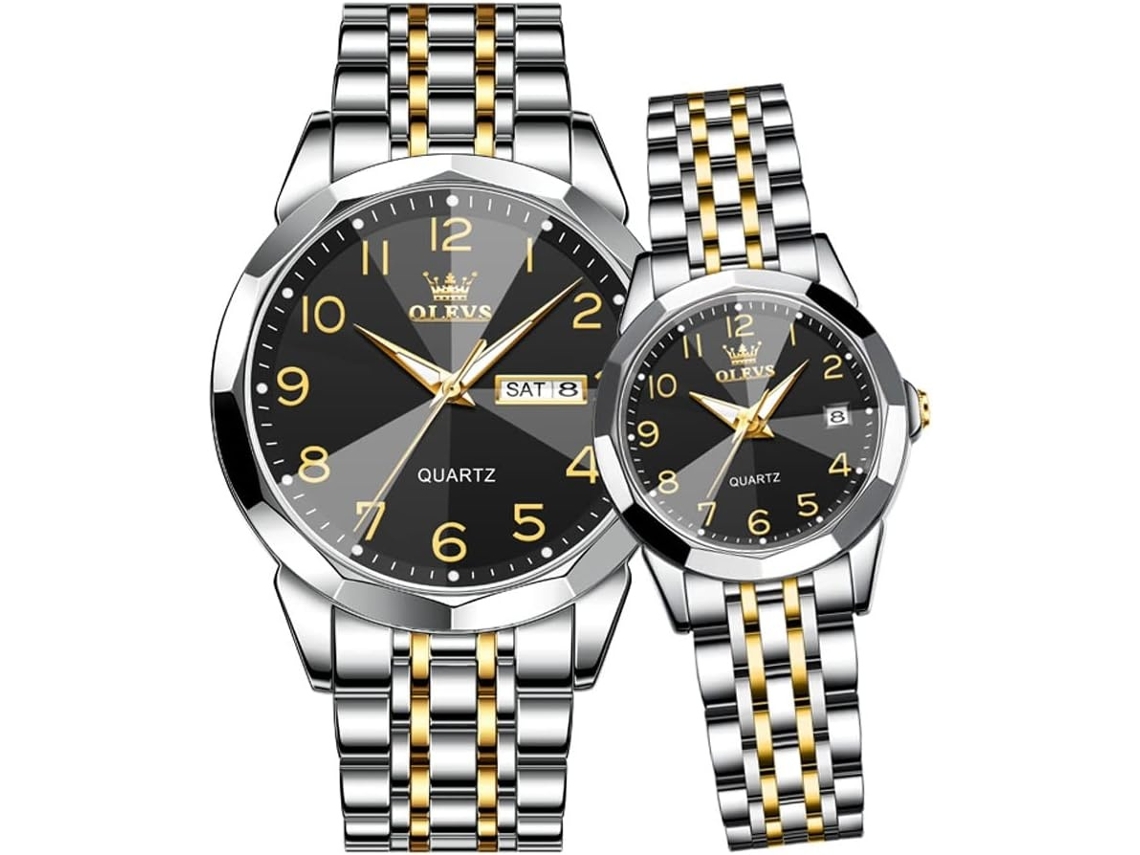 Lurelia Conjunto De Relógios Para Casal, Data/calendário, Detalhes Com Strass, 11 Mm, 40 Mm, 21 Mm, 8,2 Polegadas, 28mm, 16mm, 7,2 Polegadas, Preto