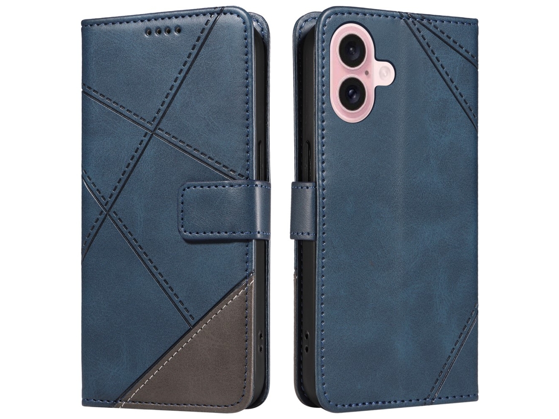 Capa Em Couro Pu Com Pega, Para Apple Iphone 16 - Azul