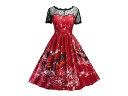 Vestido Midi De Malha De Natal Feminino Com Porta-lenços E Decote Vermelho Laxiscreed 2xl