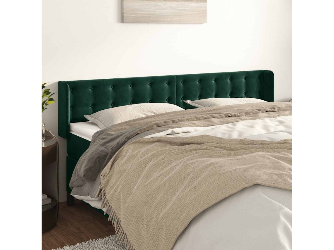 Cabeceira De Cama | Painel De Cama C/ Abas Veludo 203x16x78/88cm Verde-escuro