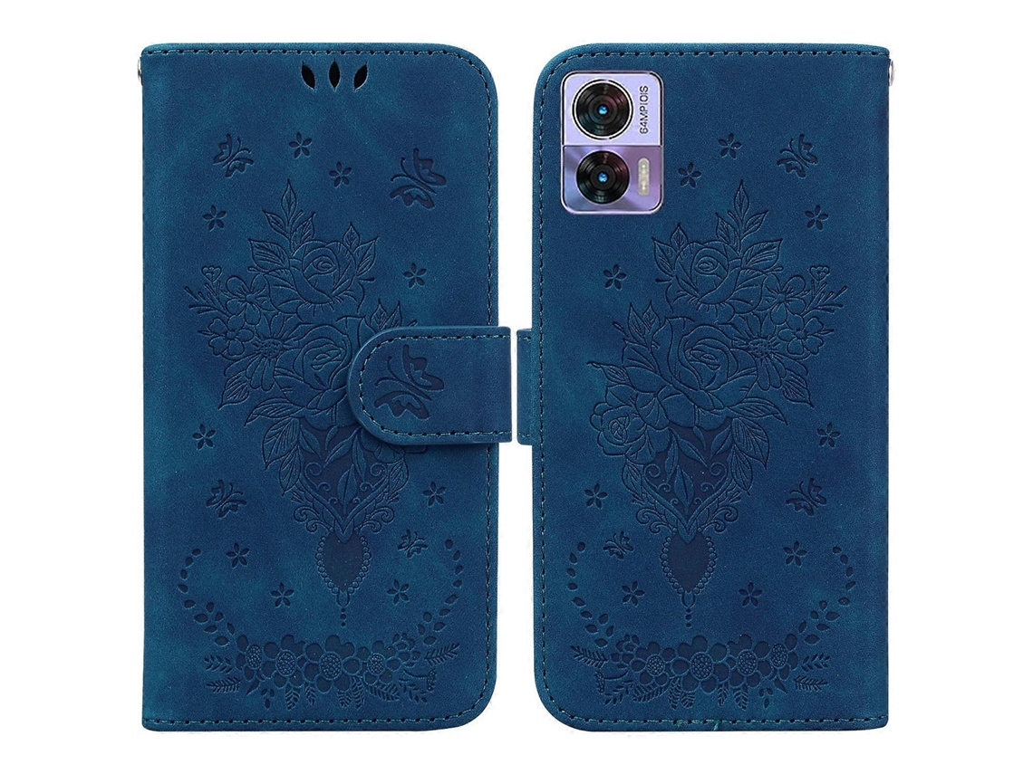 Capa De Celular Em Couro Com Estampa De Borboleta E Rosa Para Motorola Edge 30 Neo / Edge 30 Lite