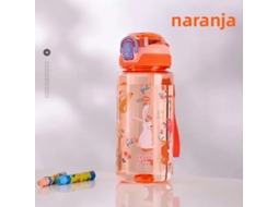 (laranja) Garrafa De Água Infantil De 600ml Com Alça De Silicone E Tampa Anti-contato Acidental, Estampa De Dinossauro.