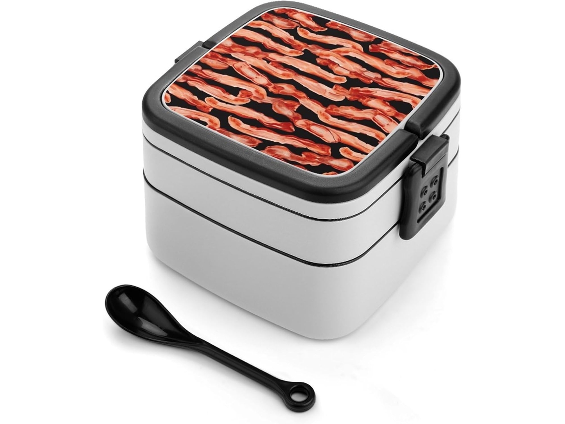 Marmita Bento De Dupla Camada Com Estampa Bacon, Design Minimalista Moderno, Empilhável, À Prova De Vazamentos