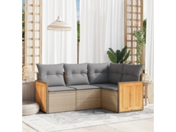 Vidaxl 4 Pcs Conjunto De Sofás Para Jardim C/ Almofadões Vime Pe Bege