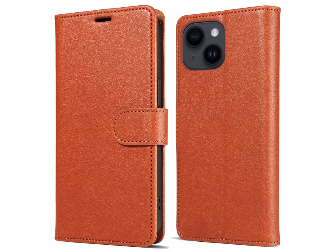 Capa Bloqueio Rfid Para Iphone 15 Pro Max Pele Sintética Magnética Castanho