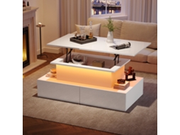 Mesa Centro Branca com Led 4 Gavetas 90x55x41 30kg Moderna