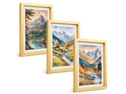Composição De Quadros Paisagem De Montanha Com Rio Espelharte (3 Peças 20x30 Cm)