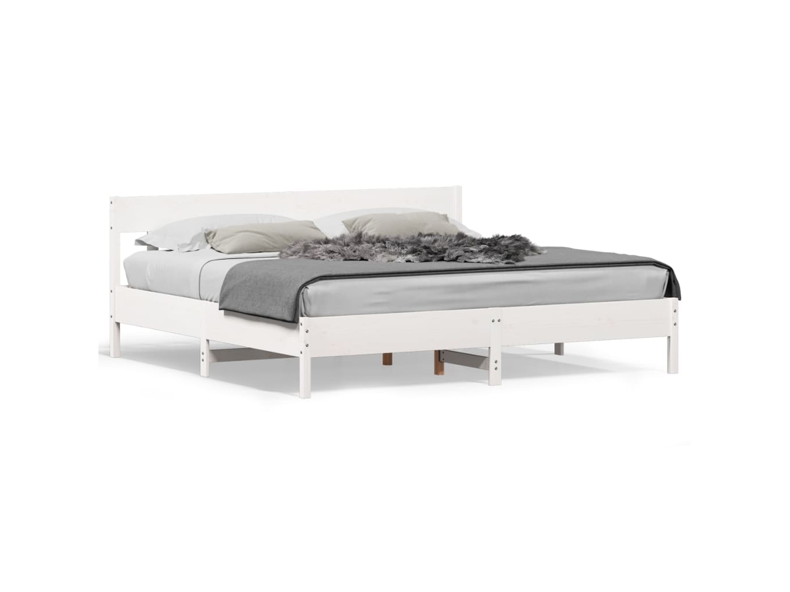 Cama Sem Colchão 180x200 cm Madeira de Pinho Maciça Branco MAISON EXCLUSIVE