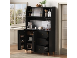 Armário De Cozinha Preto Com Tomadas E Painel Perfurado,adega Com Suporte Para Taças E Espaço De Armazenamento,ideal Para Cozinha E Sala De Jantar