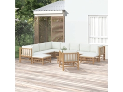 Vidaxl 12pcs Conjunto Lounge De Jardim Bambu C/ Almofadões Branco Nata