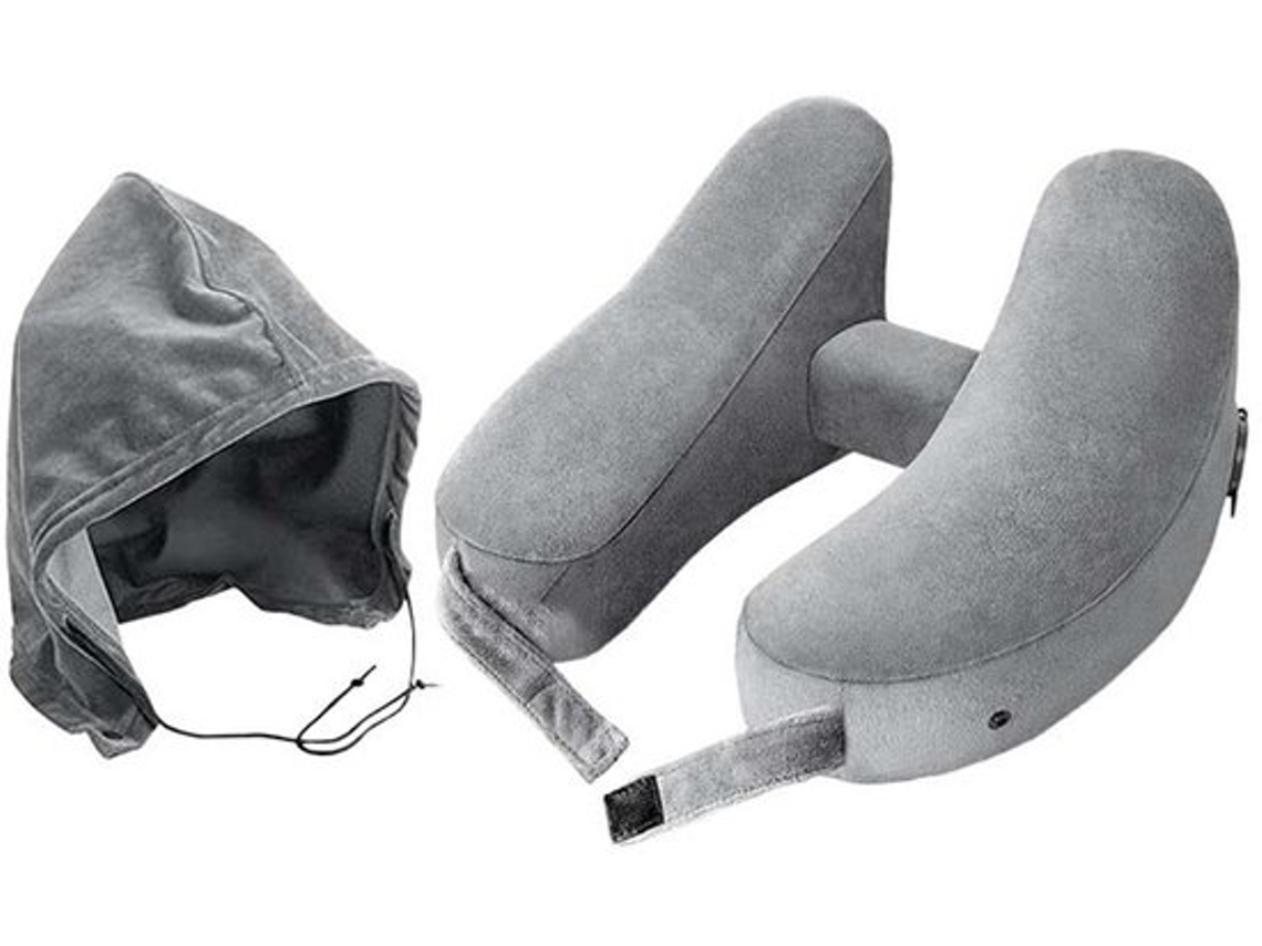 Travesseiro De Pescoço Viagem Inflável Para Voo Suporta Confortavelmente A Cabeça, O E Queixo, Com Veludo Macio Cinza Aquaforge