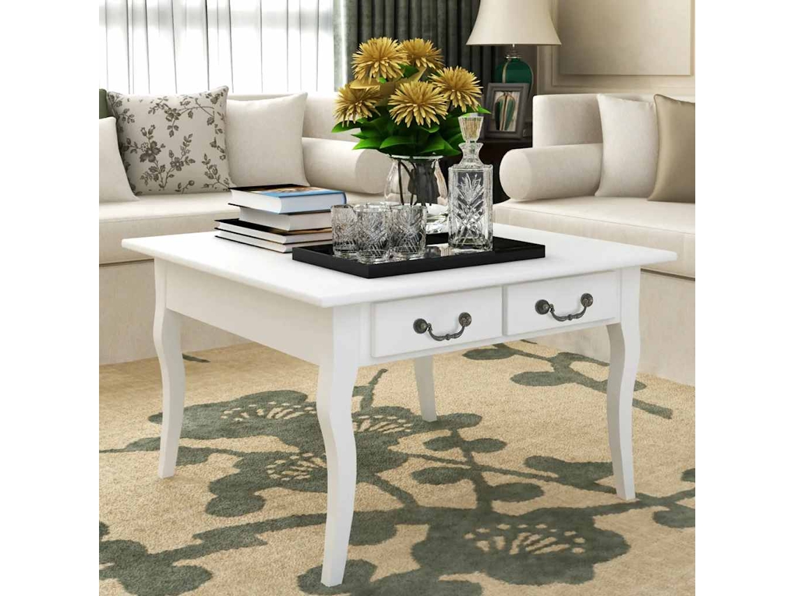 Vidaxl Mesa De Centro Com 4 Gavetas Branca